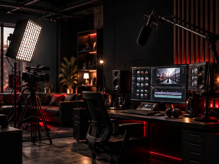 A small production studio with cameras and editing desks